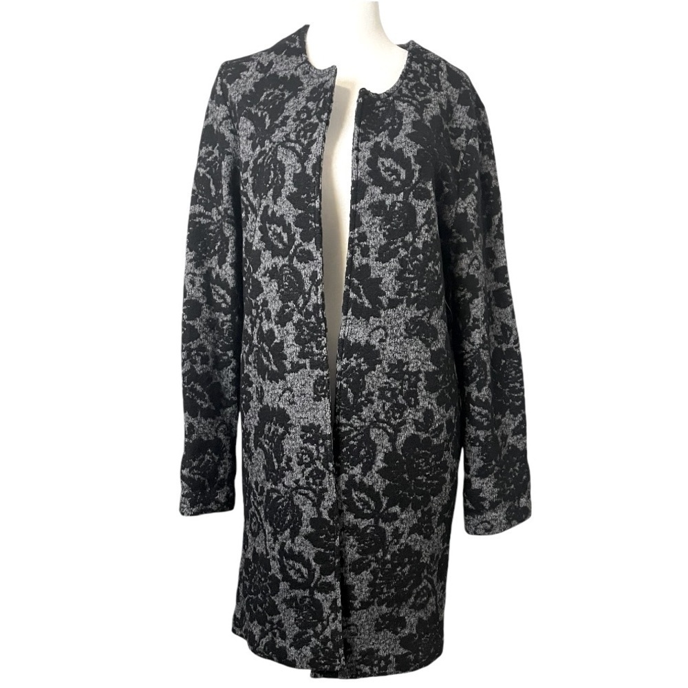 Cynthia Rowley Women's Wool Blend Floral Long Line Cardigan Sweater Sz M Black